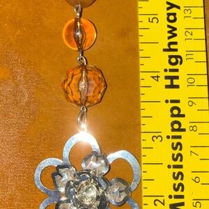 Silver and Orange Floral Pendant Bracelet